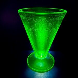 Antique Uranium Glass Belmont Rose Cameo Footed Tumbler